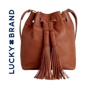 [Lucky Brand] Boho Leather Tassel Bucket Bag EUC